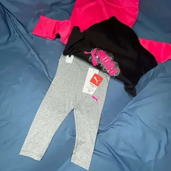 Puma Vibrant Pink Jacket with Light Gray Leggings - Picture 3 of 4